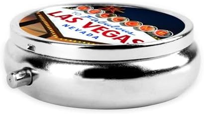 Pill Box,Welcome to The Las Vegas Sign Round 3 Compartment Pill Box Pocket Purse Decorative Box Portable Mini Travel Medicine Case Tablet Vitamin Holder Organizer Pill Case