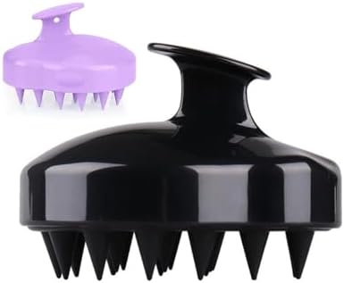 (Pack of 2) Silicone Hair Scalp Massager Shampoo Brush, Manual Head Massage Brush,for All Hair Types, Deep Cleanses Scalp and Removes Dead Flaky Skin and Residue.(Black and Purple)