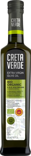 CRETA VERDE | Organic 100% Greek Extra Virgin Olive Oil | Cold Pressed & High Polyphenol | Koroneiki Variety | First Cold Extracted EVOO| 500 ml (16.9 fl. oz.) Glass Bottle