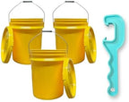 5-Gallon Food-Grade Buckets with Lids — 3-Pack Yellow, BPA-Free, Heavy-Duty Plastic, Metal Handle with Grip, Includes Free Opener Too