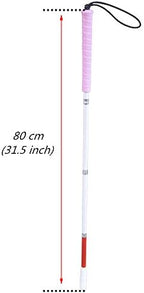Aluminum Folding Cane for The Blind,Folds Down 4 Sections, White Cane for Children,with 2 Tips, (Pink Handle, 80 cm)