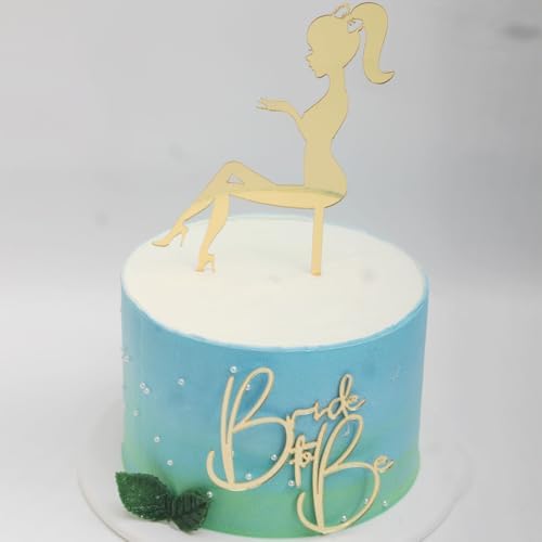 1 PCS Bride To Be Cake Topper, Acrylic High Heels Lady Girl Cake Toppers Gold Side Decoration for Bridal Engaged Valentine's Day Wedding Party Dessert Baking Cake Decorations