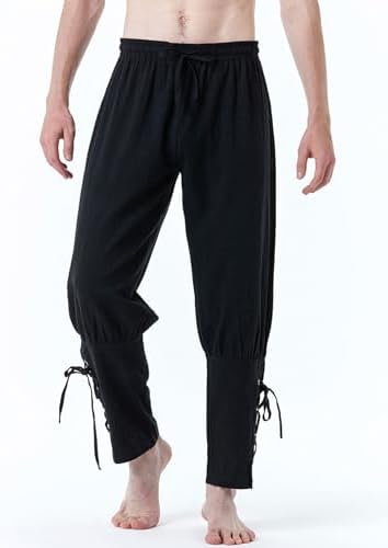 JEMITOP Men's Pure Cotton Vintage Ankle Banded Pants for Renaissance Pirate Viking Medieval Costume