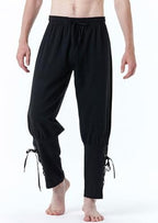JEMITOP Men's Pure Cotton Vintage Ankle Banded Pants for Renaissance Pirate Viking Medieval Costume