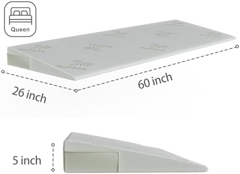 Extra Wide Wedge Pillow for Acid Reflux Relief,Mattress Wedge,Inclined Mattress Elevator,Bed Wedge Pillow for Sleeping,Gerd Snoring,Post Surgery 5" Height,Queen 60"x26"x5"