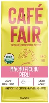 Café Fair Machu Pichu Peru | Organic Fair Trade Certified Coffee | Ground | Medium Roast | 10 oz | PACK OF 6