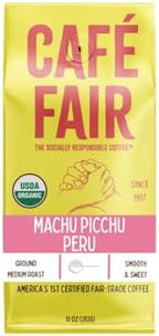 Café Fair Machu Pichu Peru | Organic Fair Trade Certified Coffee | Ground | Medium Roast | 10 oz | PACK OF 6