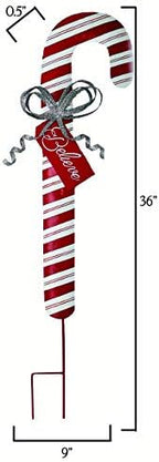 Worth Imports 36" Tin Candy Cane Stake, Red;White;Silver