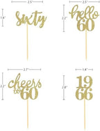 24 Pcs Glitter 60th Birthday Cupcake Toppers for Celebrating Sixty Years Old Birthday Party Decorations (Gold)