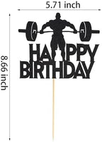 1Pc Fitness Cake Topper - Gym Themed Weight Lifting Lover's Athlete Body Builder Sport Weightlifting Happy Birthday Party Decoration Fitness Enthusiast - Black Glitter