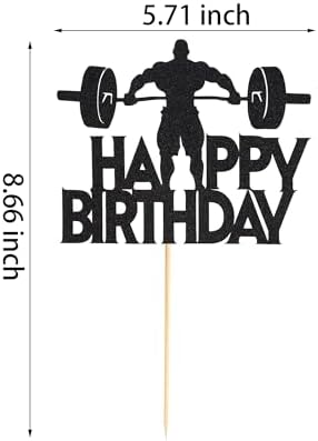 1Pc Fitness Cake Topper - Gym Themed Weight Lifting Lover's Athlete Body Builder Sport Weightlifting Happy Birthday Party Decoration Fitness Enthusiast - Black Glitter