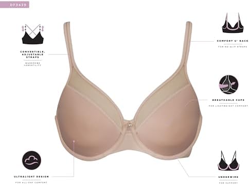 Bali Women's Seamless Underwire Bra, One Smooth U Smoothing Underwire Bras for Women, Convertible Straps, Ultra Light