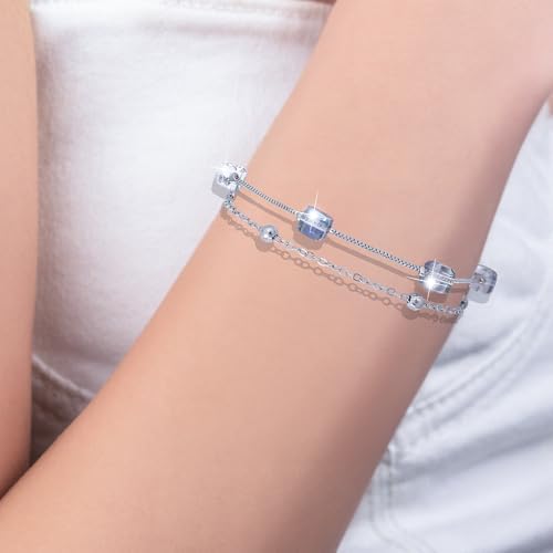 Austrian Crystal Bracelets for Women, Trendy Dainty Link Crystals Charm Womens Bracelet, Adjustable Chain Bracelet Jewelry Mothers Day Gifts for Women