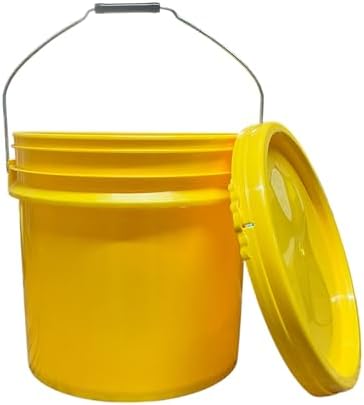 4-Gallon Yellow Bucket Pail Container with Lid | Metal Handles with Plastic Grip for Easy Carrying | Multi-Use | Easy Stack and Store | Heavy-Duty Extra Durable | Food Grade | BPA Free - 1 Pack