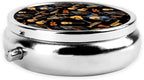Small Pill Box 3 Compartment Round Travel Pill Box Portable Compact Medicine Holder for Vitamin, Cod Liver Oil (Music Instrument Piano Saxophone Guitar)