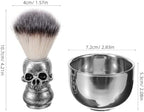 Shaving Bowl and Brush Kit, Skull Design Shaving Bowl Wide Mouth Shaving Kit Stainless Steel Beard Brush Shaving Tools For Men Women