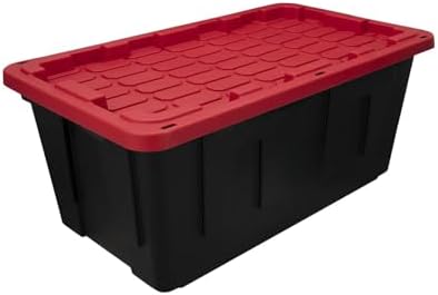 Black and Red, Extra Large 40 Gallon Plastic Storage Bin, with Secure Snap-On Lid - Heavy Duty,2pack