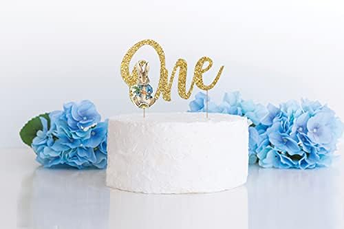 Anniversary House Official Beatrix Potter™ Peter Rabbit™ 1st Birthday One Gold Glitter Cake Topper with Attachment, Paper, Bamboo Picks, Premium Cake Decorations, Pack of 1, J003