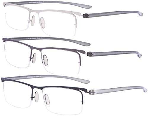 CessBlu Reading Glasses 3 Pairs Half-Rim Lightweight Reader Eyeglasses for Men Women Reading