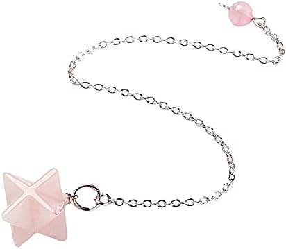 VIE Naturals Chakra Jewelry, Merkaba Star Pendulum, Rose Quartz with Brass Chains