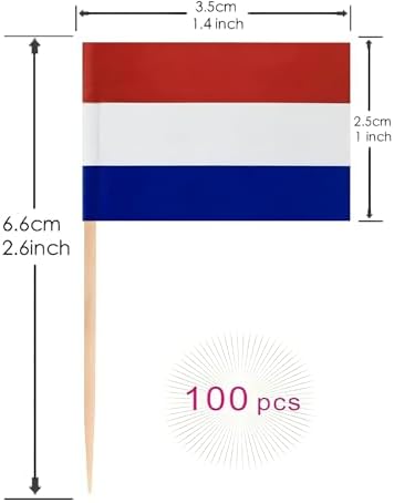 100 Pac Netherlands Flag Dutch Toothpick Flags, Cocktail Picks Mini Stick Cupcake Toppers Country Picks Party Decoration Celebration Cocktail Food Bar Cake Flags