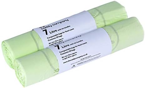 7 Litre Tie Handle Compostable Kitchen Caddy Liners, 100 Bags, Green,21 x 10 x 5 cm