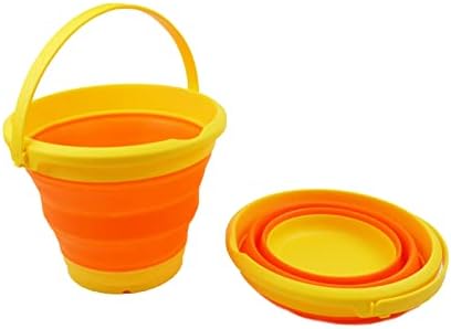 SAMMART 5.5L (1.4 Gallon) Collapsible Plastic Bucket - Foldable Round Tub - Portable Fishing Water Pail - Space Saving Outdoor Waterpot (Yellow/Carrot (Set of 2))