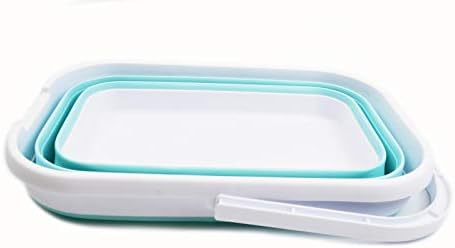 SAMMART 12L (3.17 Gallon) Collapsible Rectangular Handy Bucket (1, White/Lake Green)