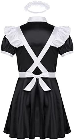 Alvivi Men's Short Sleeve Satin French Maid Uniform Crossdressing Sissy Lingerie Fancy Dress Outfits