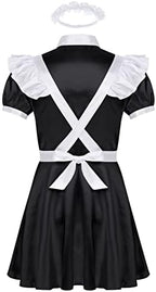 Alvivi Men's Short Sleeve Satin French Maid Uniform Crossdressing Sissy Lingerie Fancy Dress Outfits