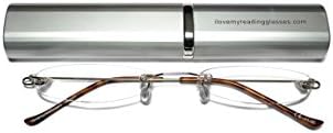Rimless Reading Glasses for Men and Women +2.0 Silver Ultra Slim and Ultra Light Includes Aluminium Matching Case by ilovemyreadingglasses