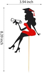 Arthsdite 1Pc High Heel Girl Graduation Cake Topper with Grad Cap Diploma 2026 Graduation Cake Pick 2026 Senior Graduation Cake Decorations for 2026 Girl Graduation Party Supplies - Red Glitter