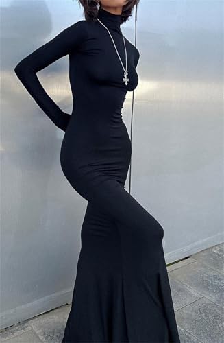 Long Sleeve Maxi Dress for Women - Casual Turtleneck Bodycon Formal Dresses Elegant Mermaid Hem 2026