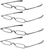 4 Pack Slim Pen Reading Glasses Metal Frame & Case Compact Portable Spring Hinge Eyeglasses for Women Men (Two Black, Two Gunmetal, +2.00)