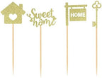 24 PCS Gold Glitter Sweet Home key Cupcake Toppers Picks for Housewarming New Home Theme Party Cake Decorations Supplies