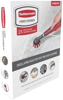 Rubbermaid Reveal Power Scrubber 5-Piece Kit, Cordless Electric Battery Powered Spin Scrub Brush, Water Resistant, for Home/Kitchen/Bathroom/Grout/Tile/Shower/Tub