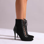 Women's Stiletto Ankle Boots Pointed Toe Lace Up High Heel Short Booties Evening Wedding Party Jeans Dress Heeded Dance Shoes