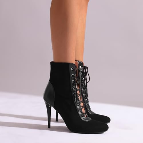 Women's Stiletto Ankle Boots Pointed Toe Lace Up High Heel Short Booties Evening Wedding Party Jeans Dress Heeded Dance Shoes