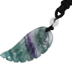 TUMBEELLUWA Carved Stone Dainty Angel Wing Necklace Chakra Quartz Pendant with Cord Amulet Healing Crystal Jewelry for Unisex