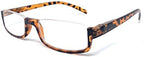 The Parker Rectangle Half Frame Reading Glasses, Unisex Semi Rimless Readers + 1.75 Tortoise