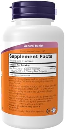 NOW Foods Supplements, Propolis 1,500 mg with 5:1 Concentrate, Natural Bee Product, 100 Veg Capsules