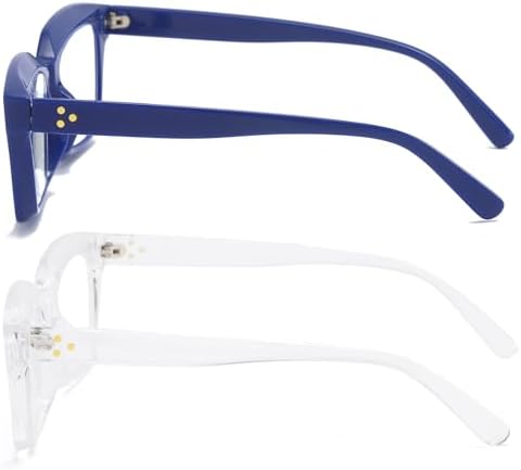 REAVEE 2 Pack Oprah Style Oversized Reading Glasses for Women Men Blue Light Blocking, Ladies Stylish RetroSquare Large Computer Readers (Blue/Clear 1.5x)