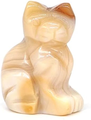 1.5" Cat Statue Stone Carving Natural Gemstone Crystal Quartz Chakra Animal Figurine Home Decoration 1pc,Agate