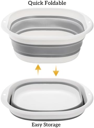 Goaste 3 Pack Collapsible Wash Basin, Portable Washing Basin, Foldable Dish Tub Square, Space Saving Plastic Washtub for Dishing, Fruit, Camping, Laundry, Hiking & Home (Grey)