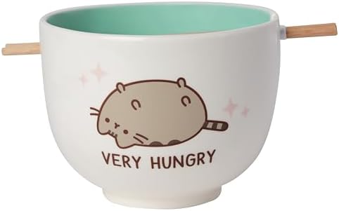 Enesco Pusheen the Cat Very Hungry Ramen Bowl with Chopsticks, 3.94 Inch, Multicolor