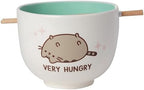 Enesco Pusheen the Cat Very Hungry Ramen Bowl with Chopsticks, 3.94 Inch, Multicolor