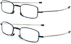 2 Pack Folding Reading Glasses Stainless Steel Mini Anti-Blue Light Blocking Reader for Men Women