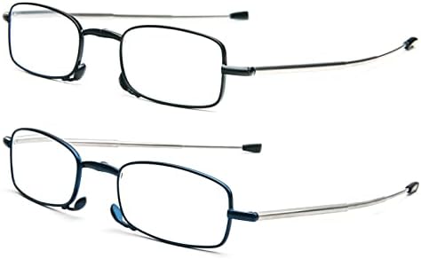 2 Pack Folding Reading Glasses Mini Anti-Blue Light Blocking Foldable Computer Spring Hinge Reader for Men Women