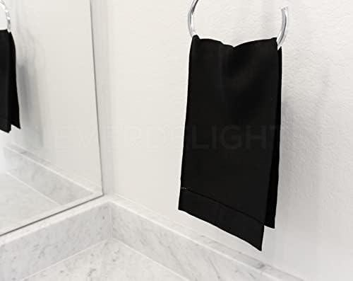 CleverDelights Black Hemstitched Hand Towels - 6 Pack - 14" x 22" - 45/55 Cotton Linen Blend