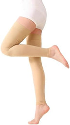 TOFLY® Medical Thigh High Compression Stockings Footless for Women & Men, Opaque Support Hose, 20-30mmHg Graduated Compression Socks with Silicone Band for Varicose Veins, Edema, DVT, 1 Pair Beige M